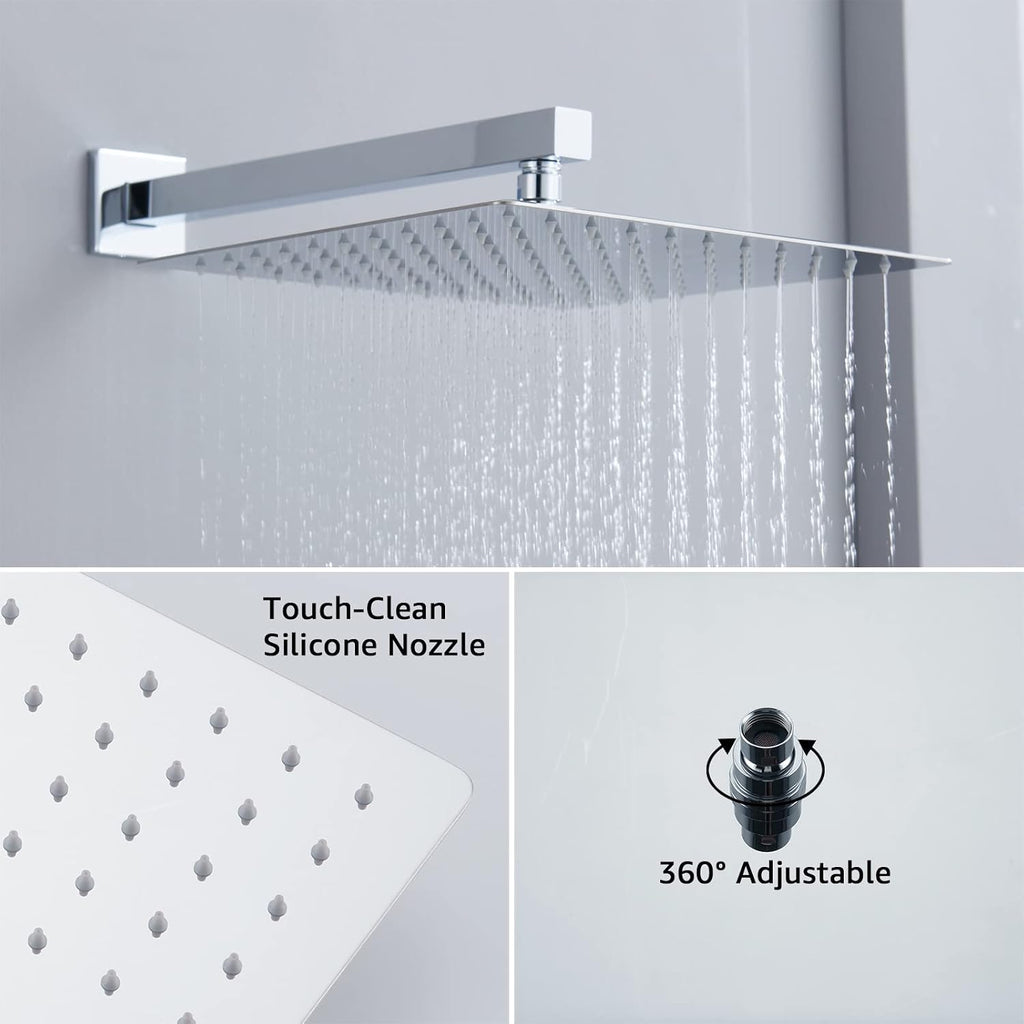 Iriber Chrome Shower System 10 Inch High Pressure Rainfall Shower Head and Shower Faucet Combo Set