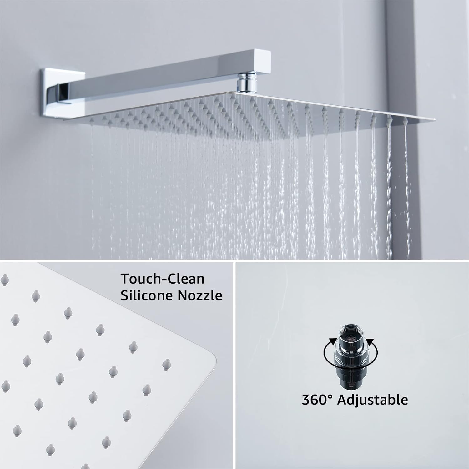 Iriber Chrome Shower System 10 Inch High Pressure Rainfall Shower Head and Shower Faucet Combo Set