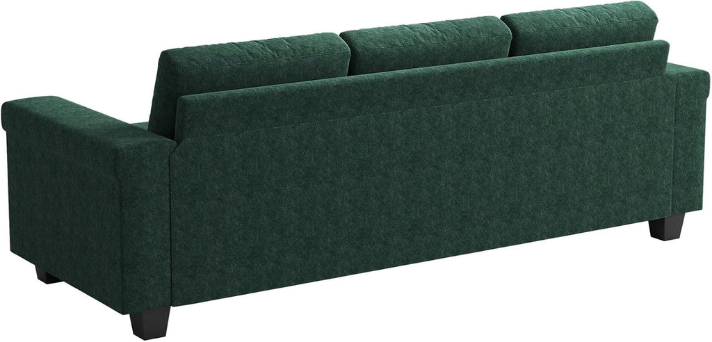 COPIAE 3 Seater Sofa Couch with Deep Seat, 90' Modern Upholstered Sofa with Armrests, Easy Installation, Comfy Couches for Living Room, Apartment, Green