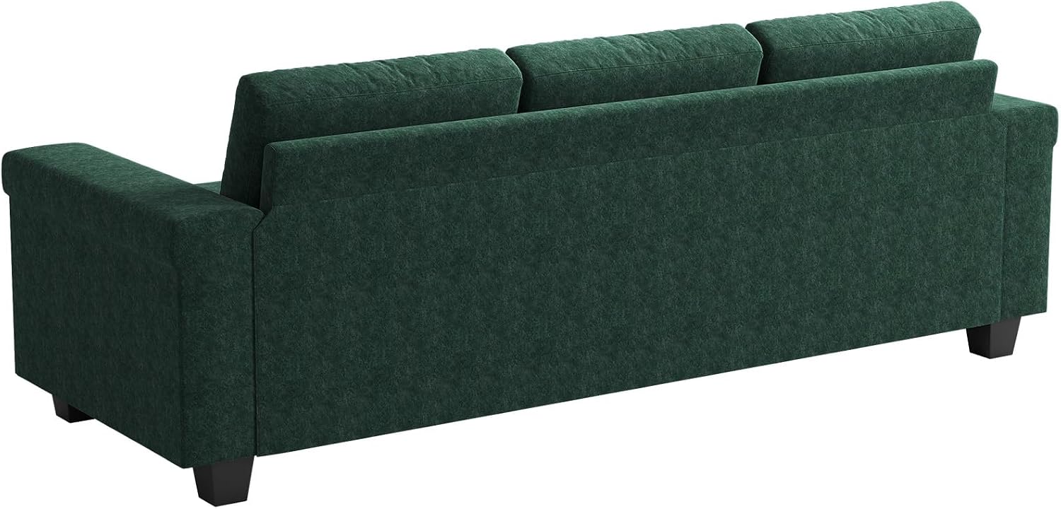 COPIAE 3 Seater Sofa Couch with Deep Seat, 90' Modern Upholstered Sofa with Armrests, Easy Installation, Comfy Couches for Living Room, Apartment, Green
