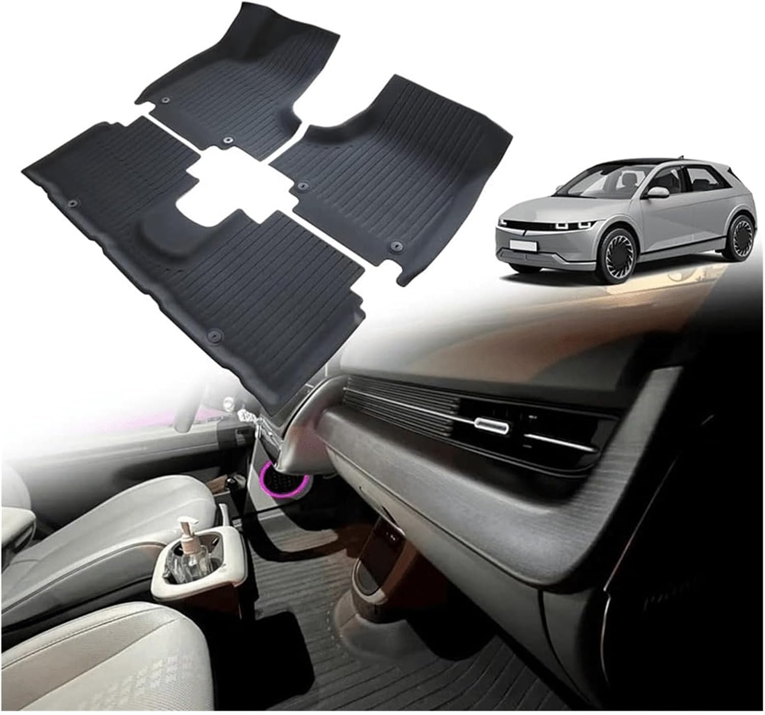 All Weather XPE Floor Mat Cargo Liner Compatible with Hyundai Ioniq 5 2021-2024 Cargo Liner Rear Cargo Tray Trunk Back Seat Cover LHD(Red 7 Wire Right,Slide)
