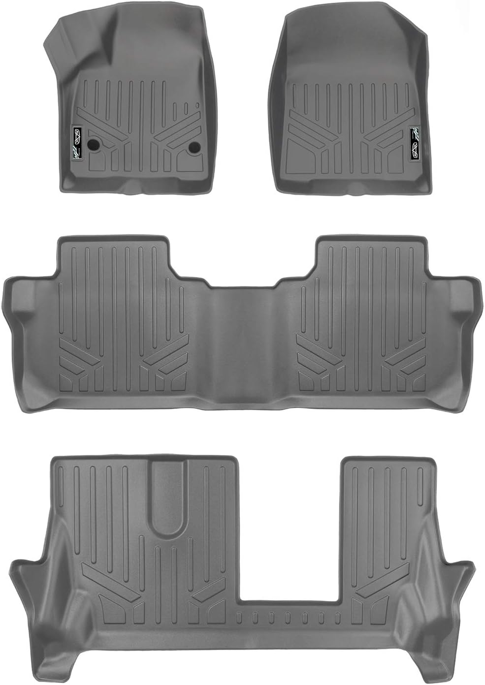 MAX LINER A2230/B2248/C2248 Gray Custom Fit Floor Mats 3 Liner Set Grey for 2017-2021 GMC Acadia with 2nd Row Bench Seat