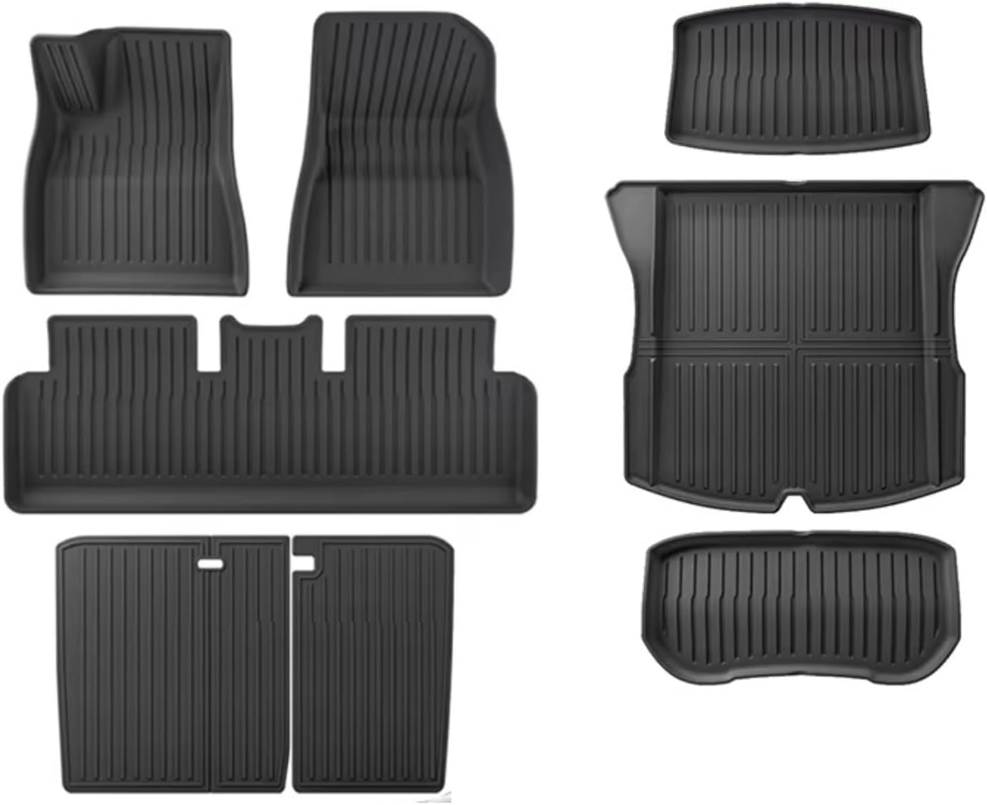 TPE 2024 2025 Compatible with Tesla Model 3 Highland Floor Mats All Weather Front Rear Cargo Liner Mat WP Anti-Slip Mats Accessories(8pcs Full Sets LHD)