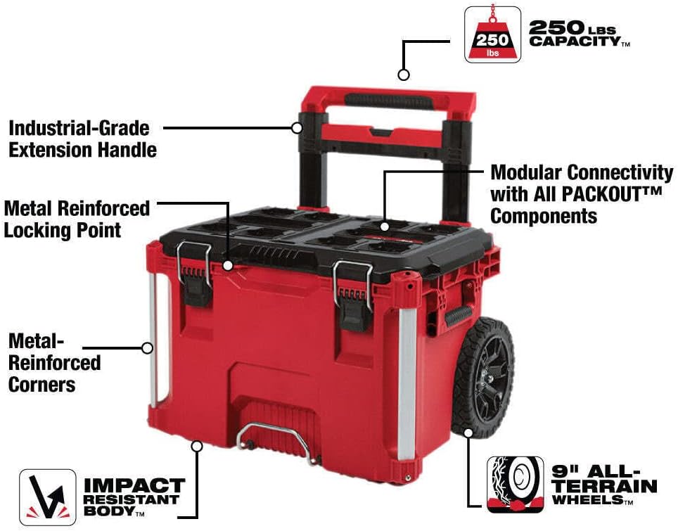 Milwaukee Packout Heavy Duty Polymer Tool Box Combo Kit - Large, Standard & Rolling Boxes