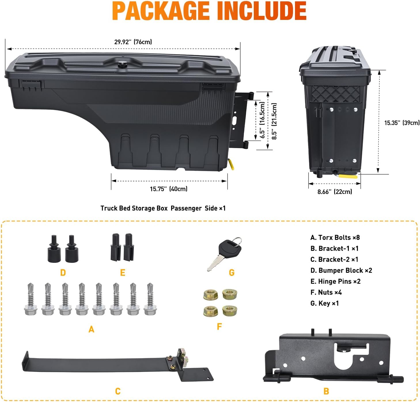 Nilight Truck Bed Tool Box Passenger Side Truck Tool Box Fit for Dodge Ram 1500 2500 3500 2002-2018 ABS Swing Case Truck Bed Storage Box w Lockable Lid Waterproof Wheel Well Toolbox, without Rambox