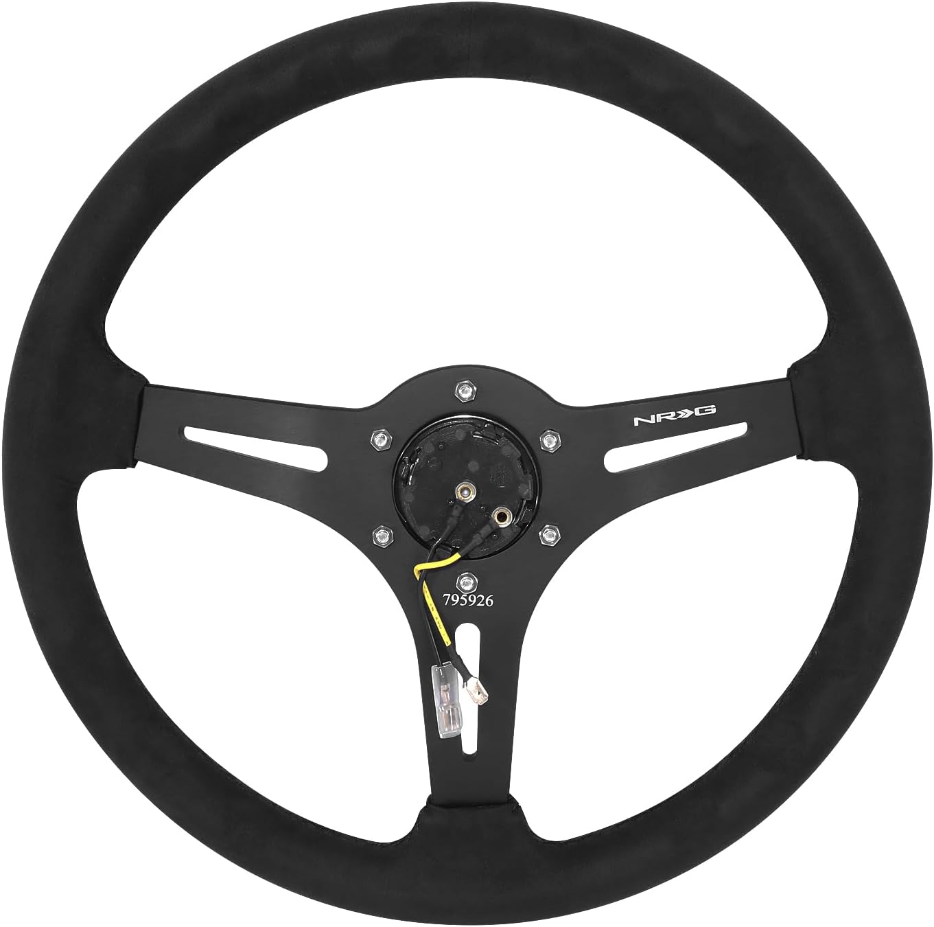 NRG Innovations NRG-RST-030SA Reinforced Steering Wheel - 350mm Sport Steering Wheel (2.5' Deep) - matte black spoke/Micro Suede with Slits