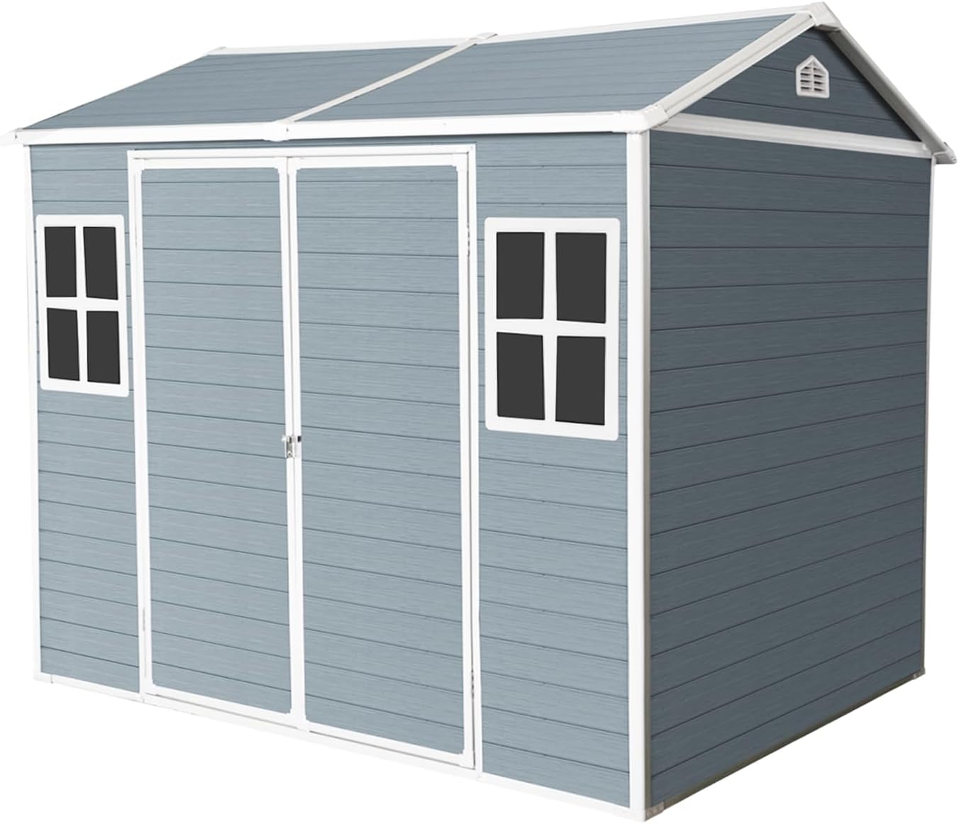 KEIKI 8x6 FT Outdoor Storage Shed Waterproof Resin Cabinet,Sloped Roof Polypropylene Frame with Two-Window and Double Lockable Door for Patio Furniture