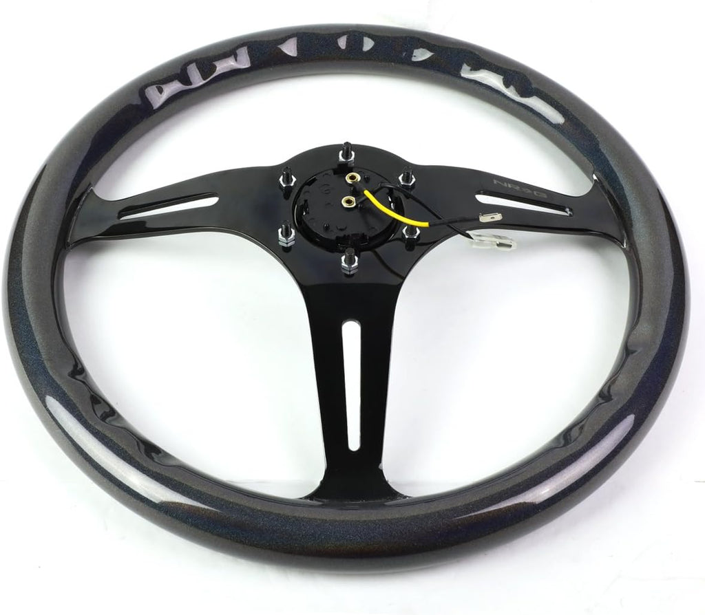 Auto Dynasty NRG 350mm Black Chrome & Chameleon Sparkle 6-Bolt Spoke Aluminum Racing Steering Wheel + Horn Button