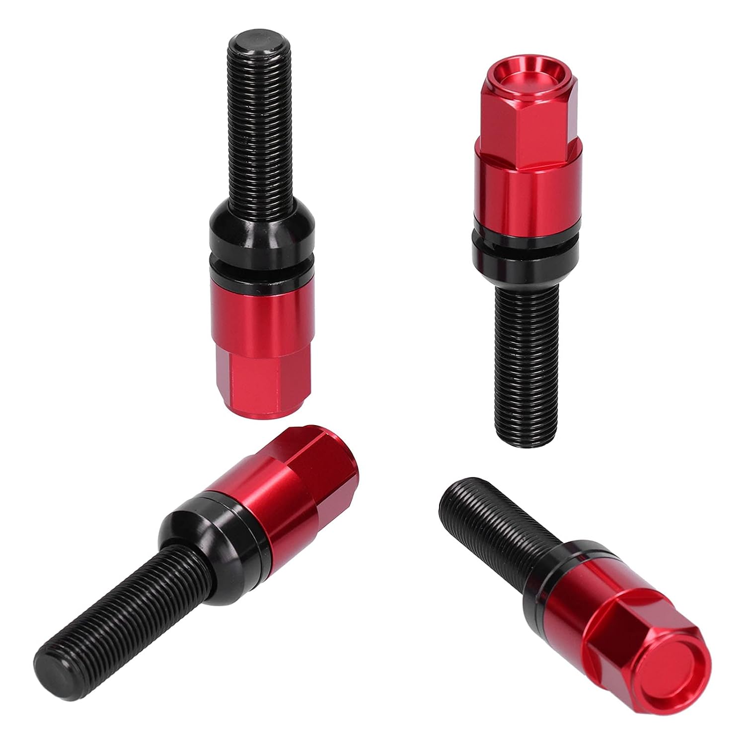 Brilluxa Lug Bolts, Extended Wheel Lug Bolt Set M14x1.5 Ball Seat, 42mm Thread Wheel Stud Bolts, Red, for Aftermarket Wheels Spacer Install and Custom Fitment Wheel Mounting Hardware