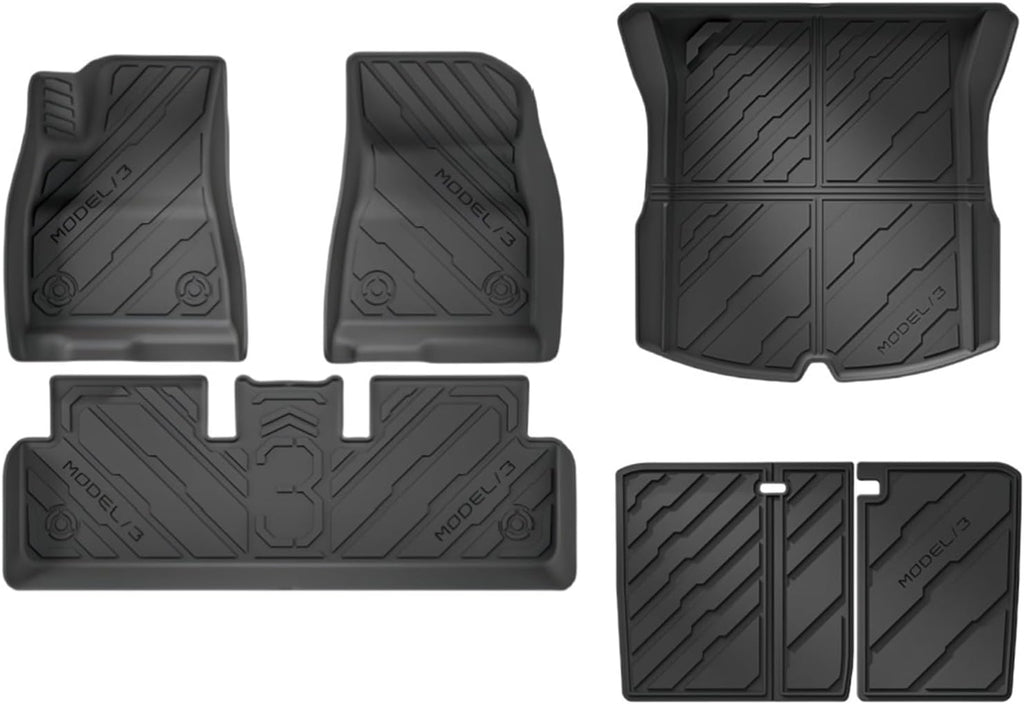TPE Floor Mats for Tesla Model 3 2024 Highland All Weather Cargo Liner Frunk Trunk Backseat Protector Pad(6pcs Set)