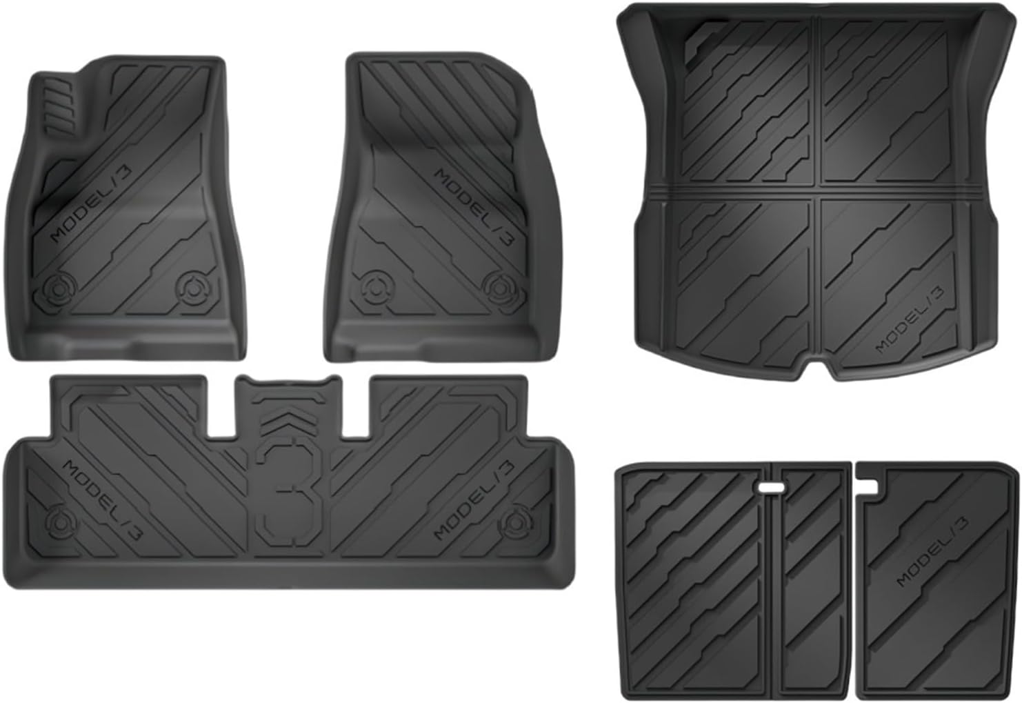 TPE Floor Mats for Tesla Model 3 2024 Highland All Weather Cargo Liner Frunk Trunk Backseat Protector Pad(6pcs Set)