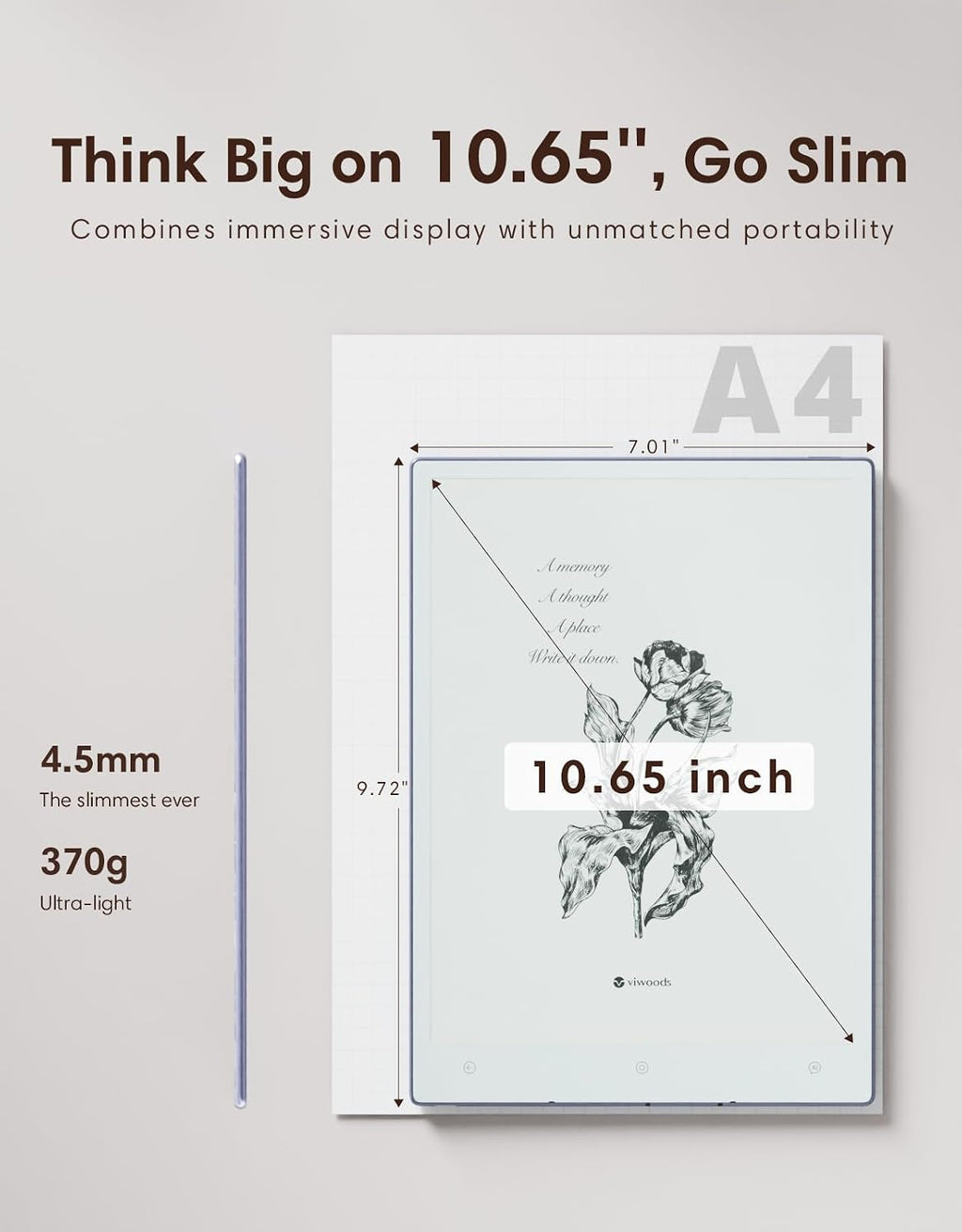 VIWOODS Upgraded Bundle with AiPaper, Stylus Pro and 5 Nibs, Carta 1300 AI E Ink Tablet, 10.65'' 300PPI Electronic Notebook with Pen, Ultra-Thin 4.5mm, Lightweight 370g, 128GB Note-Taking Device
