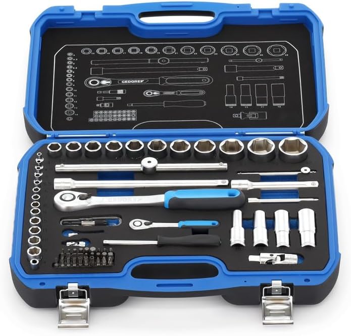 GEDORE 69-piece Socket spanner set, 1/4' + 1/2', Tool, Sockets ratchet bits, for carmotive, 19 BMC 20, Blue