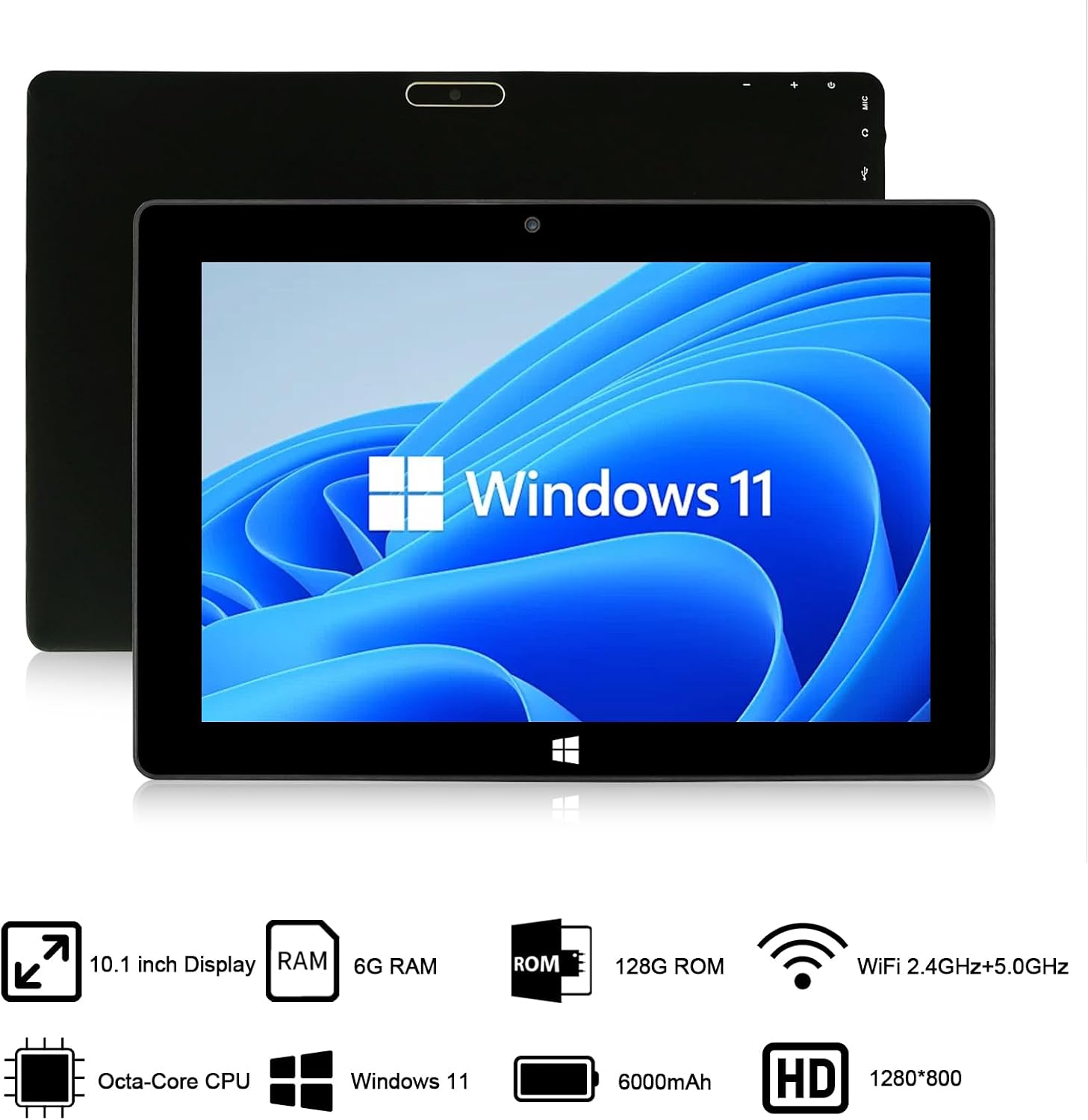 10.1' Windows 11 Tablet PC - Ultra Slim Touchscreen Tablet Computer - Ultra-Fast 6GB RAM 128GB ROM, 2.4+5G WiFi, Intel Processor, USB 3.0, micro HDMI, 6000MAH Battery, Dual Cameras, Bluetooth4.2