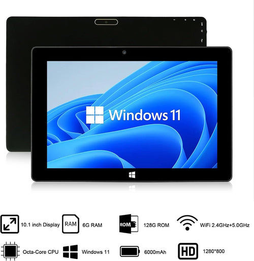 10.1' Windows 11 Tablet PC - Ultra Slim Touchscreen Tablet Computer - Ultra-Fast 6GB RAM 128GB ROM, 2.4+5G WiFi, Intel Processor, USB 3.0, micro HDMI, 6000MAH Battery, Dual Cameras, Bluetooth4.2