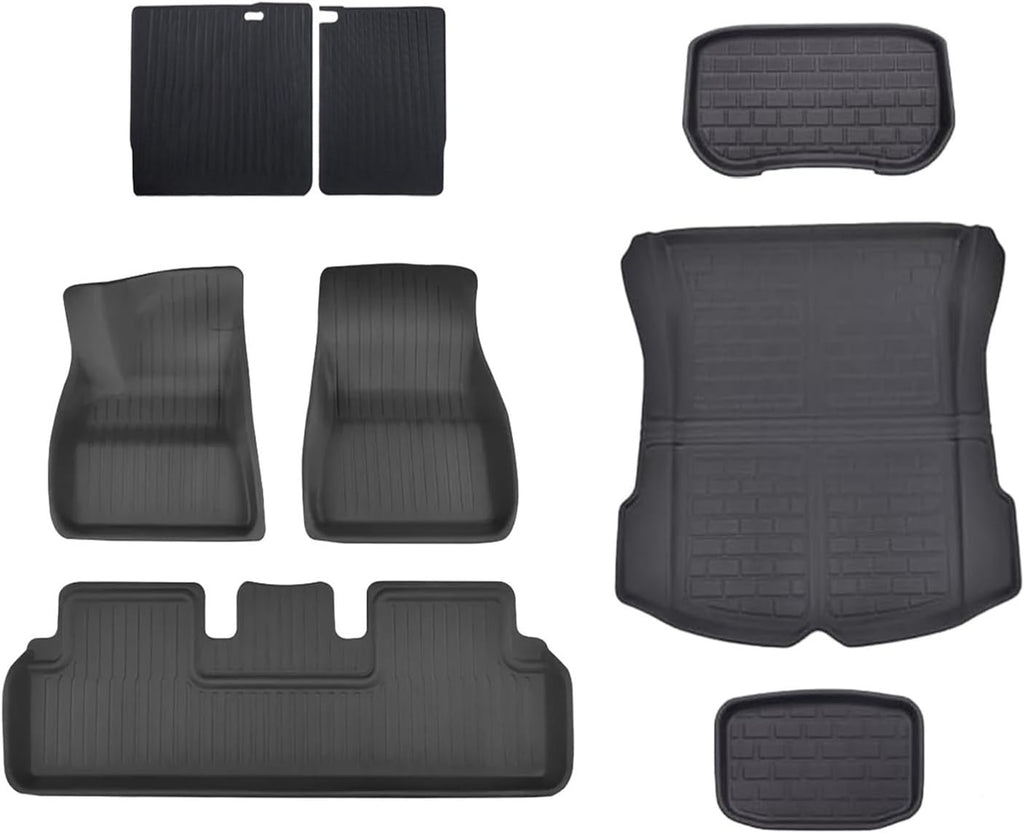 3D Floor Mats Compatible with Tesla Model 3 Highland 2024, All Weather Waterproof LHD XPE Front Rear Trunk Cargo Liner Mat Accessories(8PCS Floor Mats)