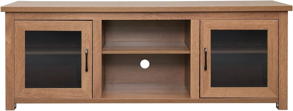 Flash Furniture Sheffield TV Stand for up to 80' TVs - Modern Walnut Finish & Full Glass Doors - 65' Engineered Wood Frame - 3 Height Adjustable Shelves