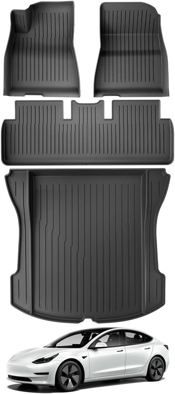 Floor Mats | Compatible with Tesla Model 3 2021 2022 2023 Car Floor Mats Cargo Liner Trunk Pad 3D TPE Waterproof Protective Black(M3 LHD 4PCS)