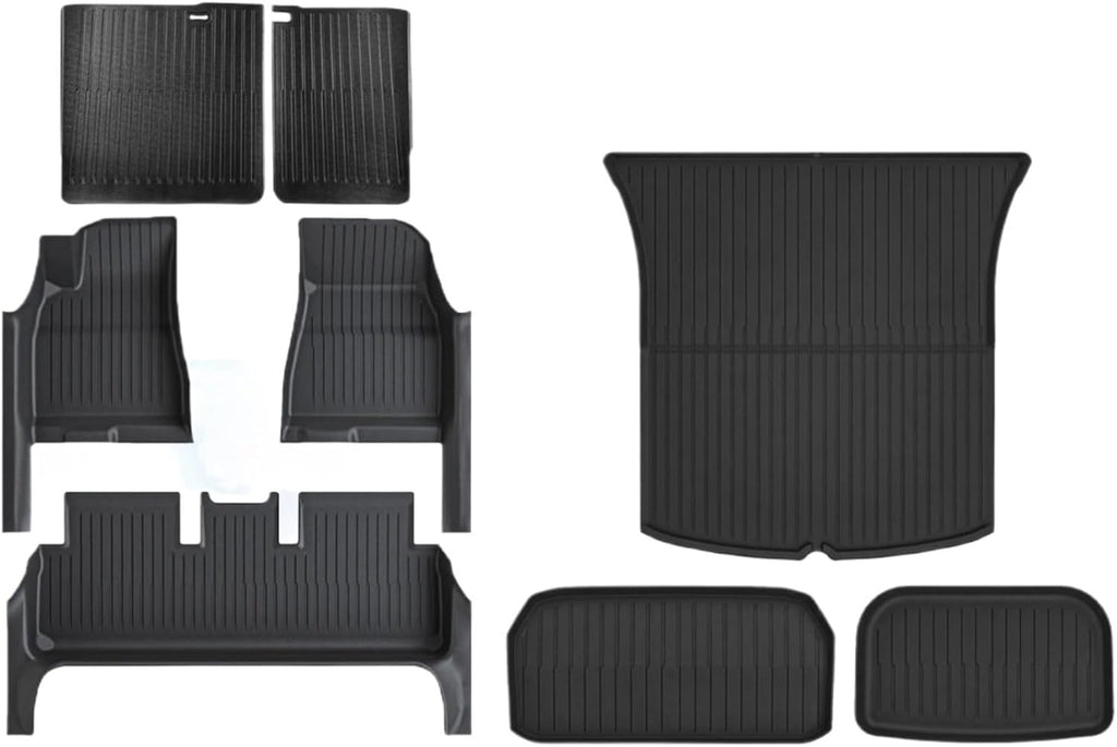 Compatible with Tesla Model 3 Highland 2024 TPE Full Cover Floor Mats with Door Sill Protector, Full Set Floor Liners Cargo Liner Seat Back(8PCS Full Set)