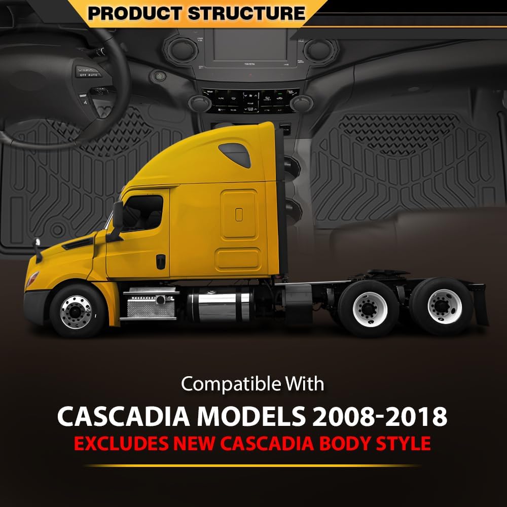 TPE Floor Mats Compatible with Freightliner Cascadia Models 2008-2018 Excludes New Cascadia Body Style Truck Accessories Cargo Liners All Weather Protection 5PCS Alfombras para Carro