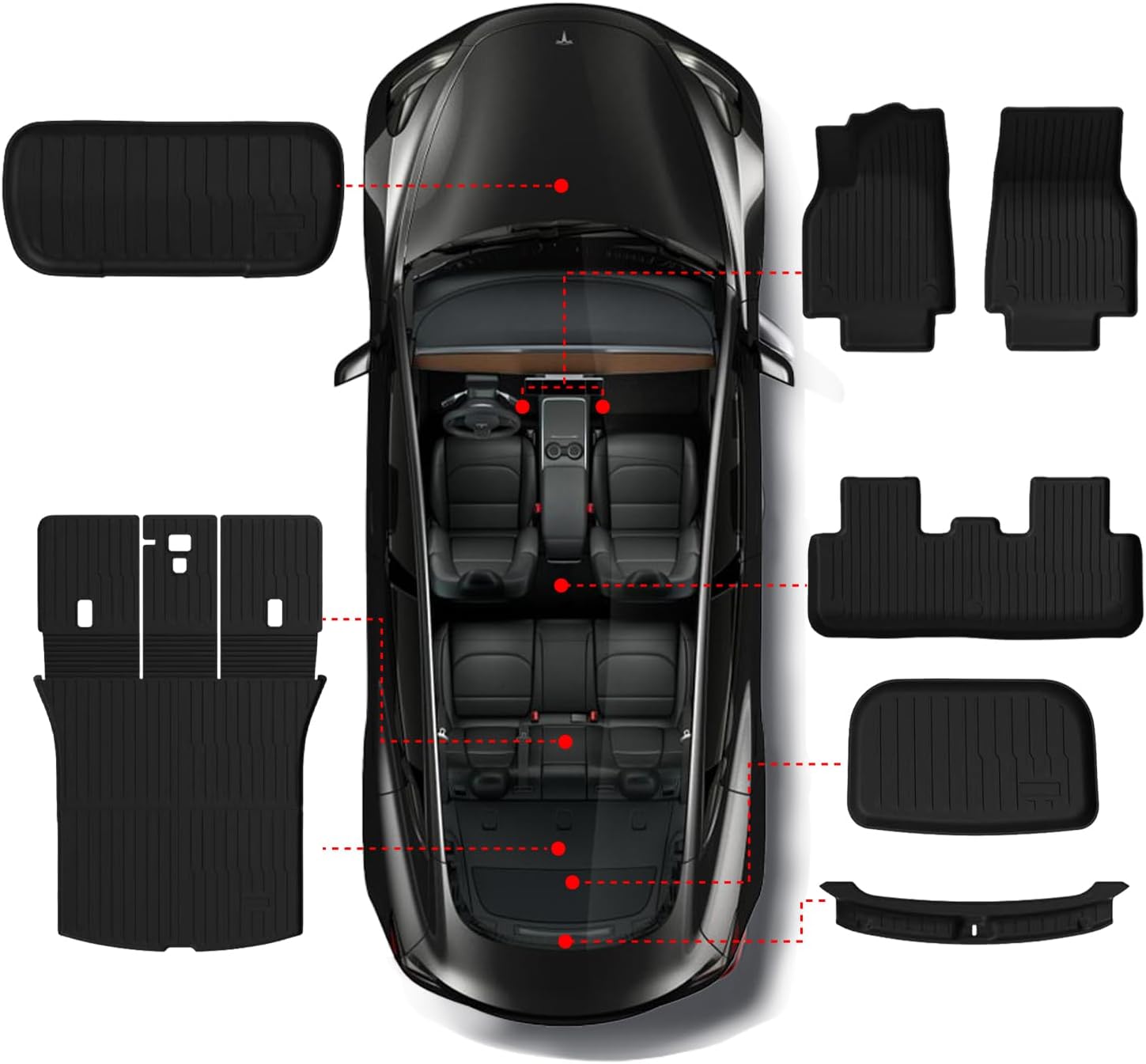 Floor Mats Trunk Mat for Tesla Model Y Juniper 2025 2026(5-Seat), All Weather TPE Floor Liners Backrest Cargo Mat with Trunk Door Sill Protector for Model Y Juniper Accessories 10PcS