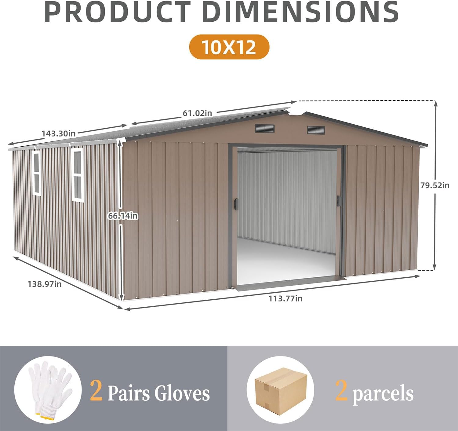 10x12 FT Outdoor Metal Storage Shed, Heavy Duty Galvanized Steel Garden Shed with Lockable Door, Vents, Windows, Waterproof UV-Resistant Tool Storage for Backyard, Patio