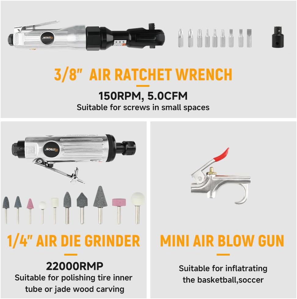 Hoteche 71-Piece Air Tool Kit | 1/2' Single-Hammer Air Impact Wrench (7000RPM), 1/2' Air Ratchet Wrench & Multiple Tools, Blow-Molded Case