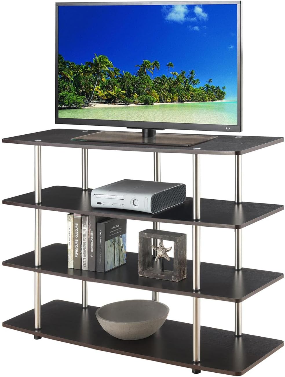 Convenience Concepts Designs2Go No Tools XL Highboy 4-Tier TV Stand 47.25' - Entertainment Center for TVs up to 55 Inches, Modern TV Console with Shelves for Living Room, Family Room, Espresso