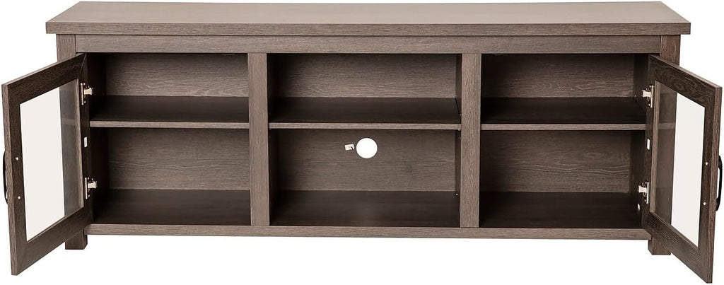Flash Furniture Sheffield TV Stand up to 80' TVs - Modern Black Wash Finish & Full Glass Doors - 65' Engineered Wood Frame - 3 Height Adjustable Shelves