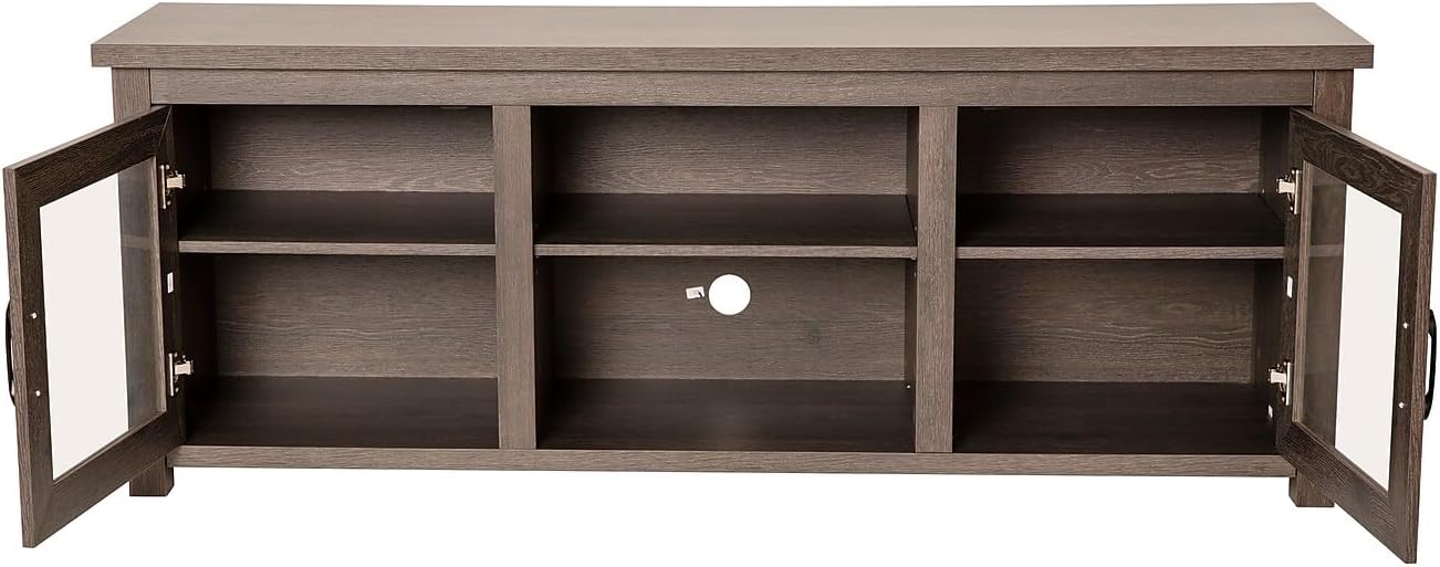 Flash Furniture Sheffield TV Stand up to 80' TVs - Modern Black Wash Finish & Full Glass Doors - 65' Engineered Wood Frame - 3 Height Adjustable Shelves