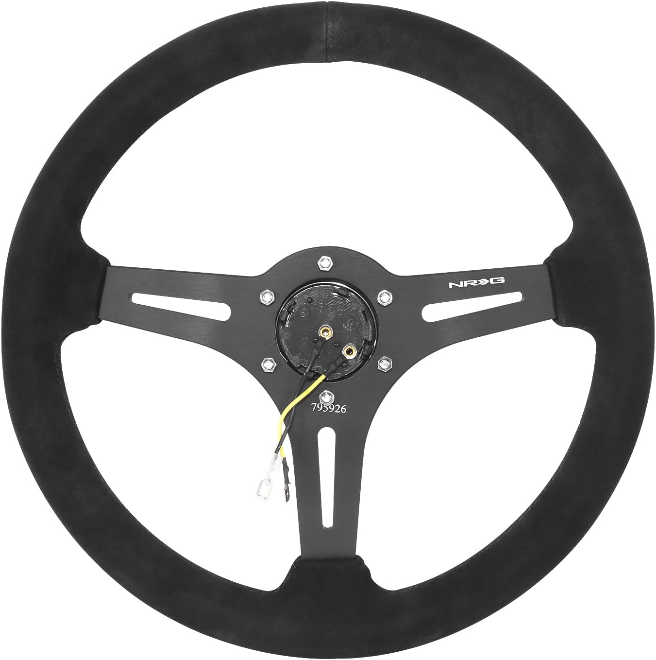 NRG Innovations NRG-RST-030S-BK Reinforced Steering Wheel - 350mm Sport Steering Wheel (2.5' Deep) - matte black spoke/Suede with Slits