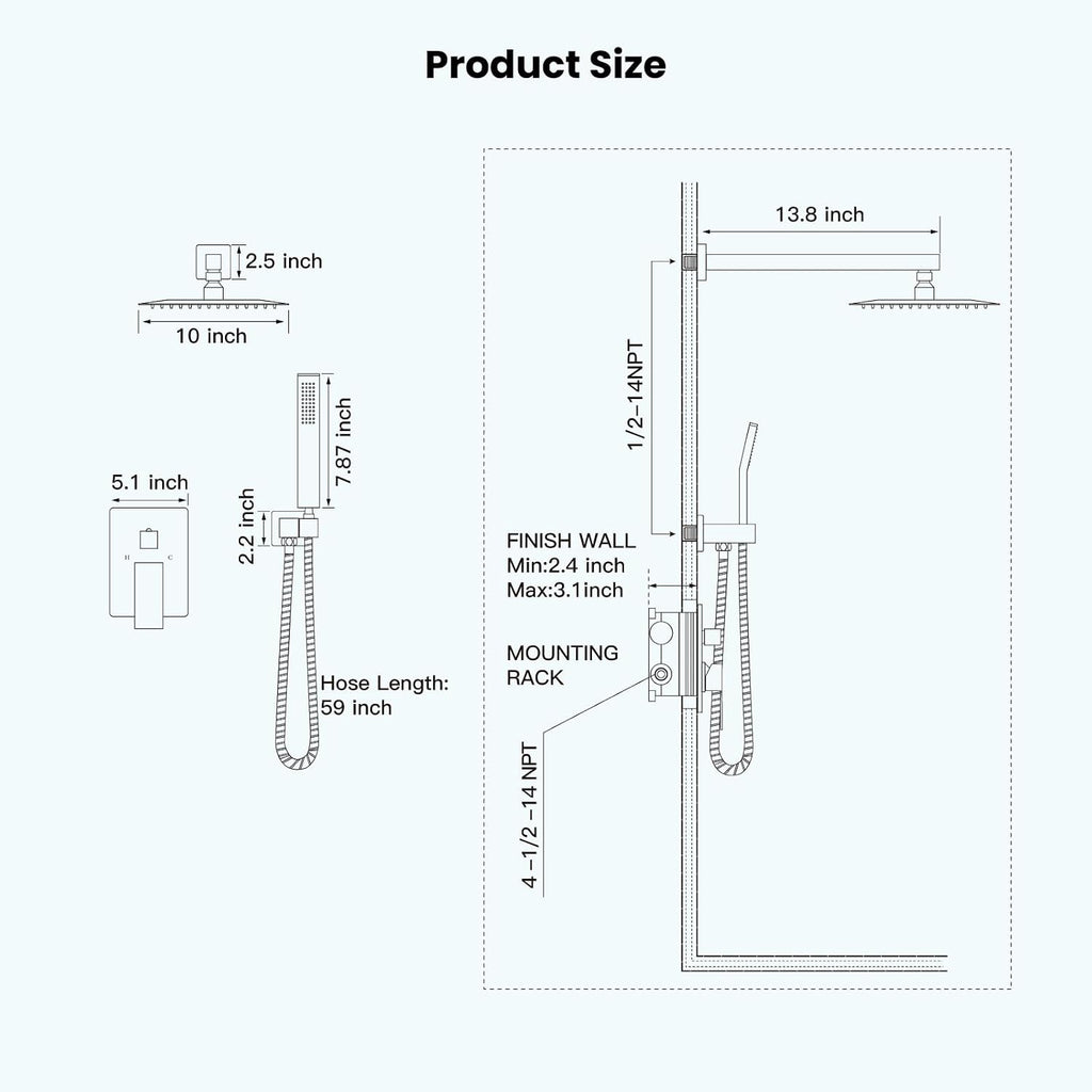 gotonovo Rainfall Bathroom Shower System Rain Shower Head and Handle Set Wall Mounted Shower Complete Combo Solid Brass Pressure Balancing Shower Mixer Valve 10 Inch Brushed Gold