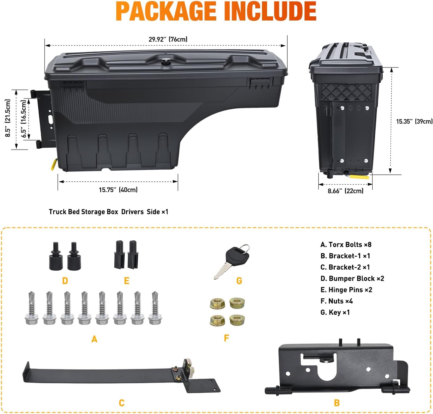 Nilight Truck Bed Tool Box Left Drivers Side Truck Tool Box Fit for Dodge Ram 1500 2500 3500 2002-2018 ABS Swing Case Truck Bed Storage Box w Lockable Lid Waterproof Wheel Well Toolbox, without Rambox