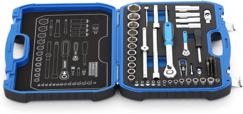 GEDORE 69-piece Socket spanner set, 1/4' + 1/2', Tool, Sockets ratchet bits, for carmotive, 19 BMC 20, Blue
