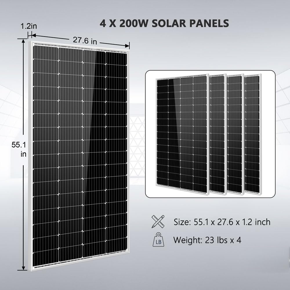 SUNGOLDPOWER Solar kit 3000W Solar inverter DC 24V to AC 120V, with 2pcs 24V 100Ah LifePO4 battery, 4x200W solar panels,Mount Z-Brackets and PV cable,for Household,Tiny house,Off grid system SGKT-3PRO