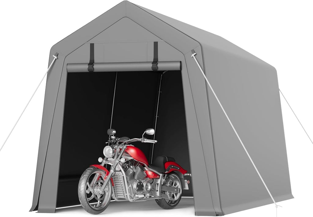Shelter Logic 7 x 15 ft Carport Storage Shed - Heavy Duty Waterproof Tarp, 2 Roll-up Zipper Doors, Ideal for Motorcycle, Bike, Garden Tools, Firewood, Durable and Reliable Protection