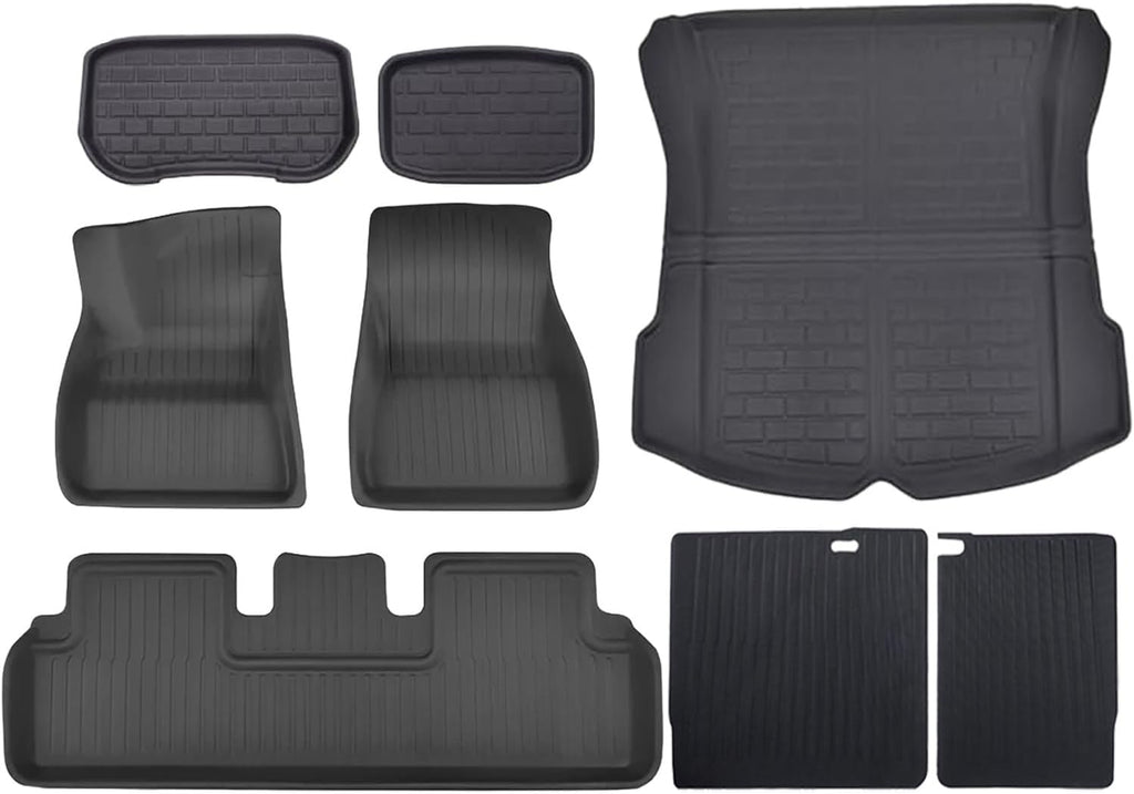 XPE Floor Mats Compatible with Tesla Model 3 2024 / Model Y 2024-2017, All Weather Cargo Liner Floor Cargo Trunk(8PCS M3 Highland)