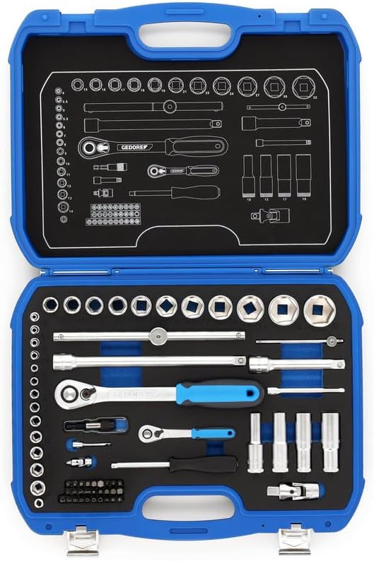 GEDORE 69-piece Socket spanner set, 1/4' + 1/2', Tool, Sockets ratchet bits, for carmotive, 19 BMC 20, Blue