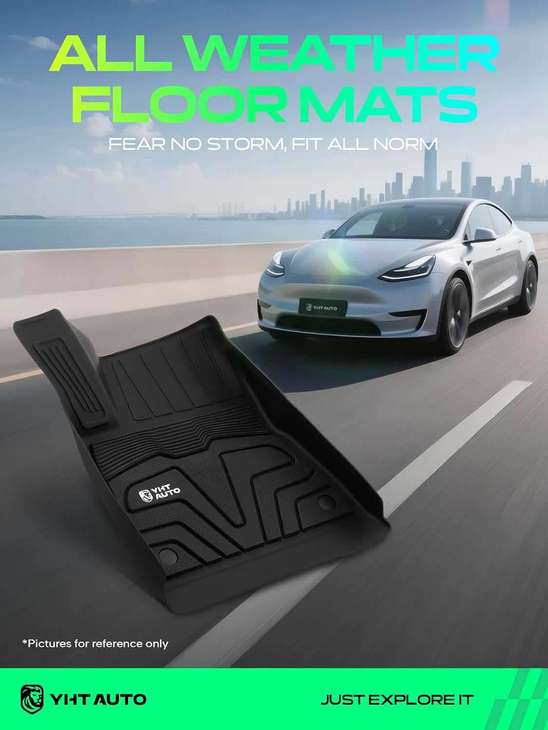 YHTAUTO for Tesla Model 3 Floor Mats 2020 2019 2018 2017 (Before June 2020), All Weather TPE Car Mats, Front Rear Trunk Mat Cargo Liner Storage Mat, Anti-Slip Waterproof Odorless, Set of 6