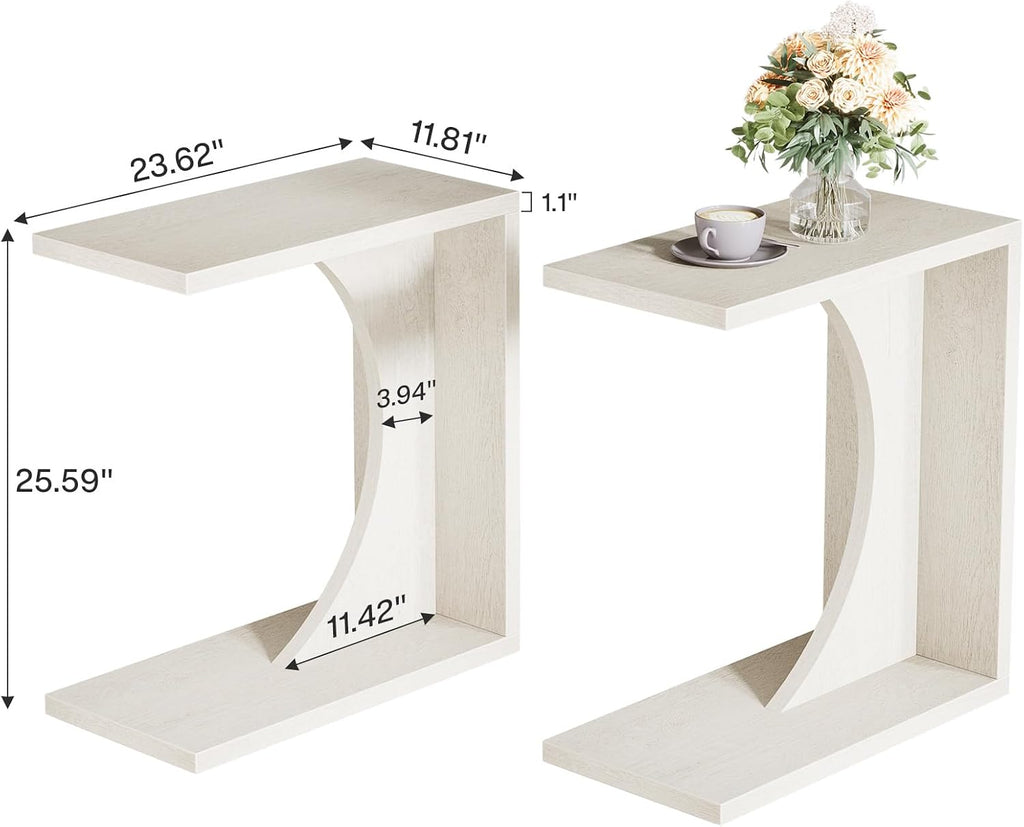 Tribesigns Set of 2 C-Shaped End Table for Couch, Small Bedside Table for Sofa, Wooden Nightstand for Living Room Bedroom Laptop Work Desk (2, Beige)