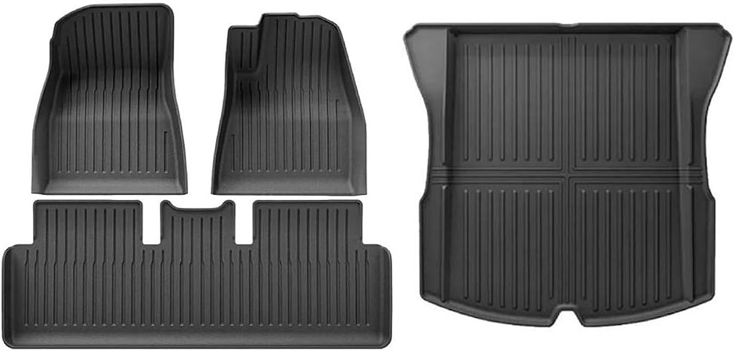 Compatible with Tesla Model 3 Highland 2025 2024 2023 TPE Floor Mats, All Weather Waterproof Anti-Slip Front Rear Cargo Liner Trunk Mat(Yellow)