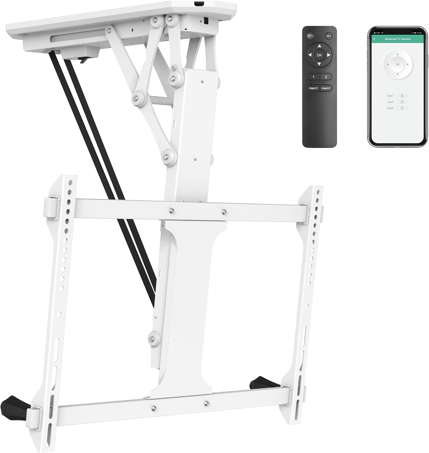 Mount-It! Electric Ceiling TV Mount with Remote and App Controller, Motorized Flip Down Fold Up Pitched Roof Mount Fits 32 to 70 Inch Flat Screen TVs, White