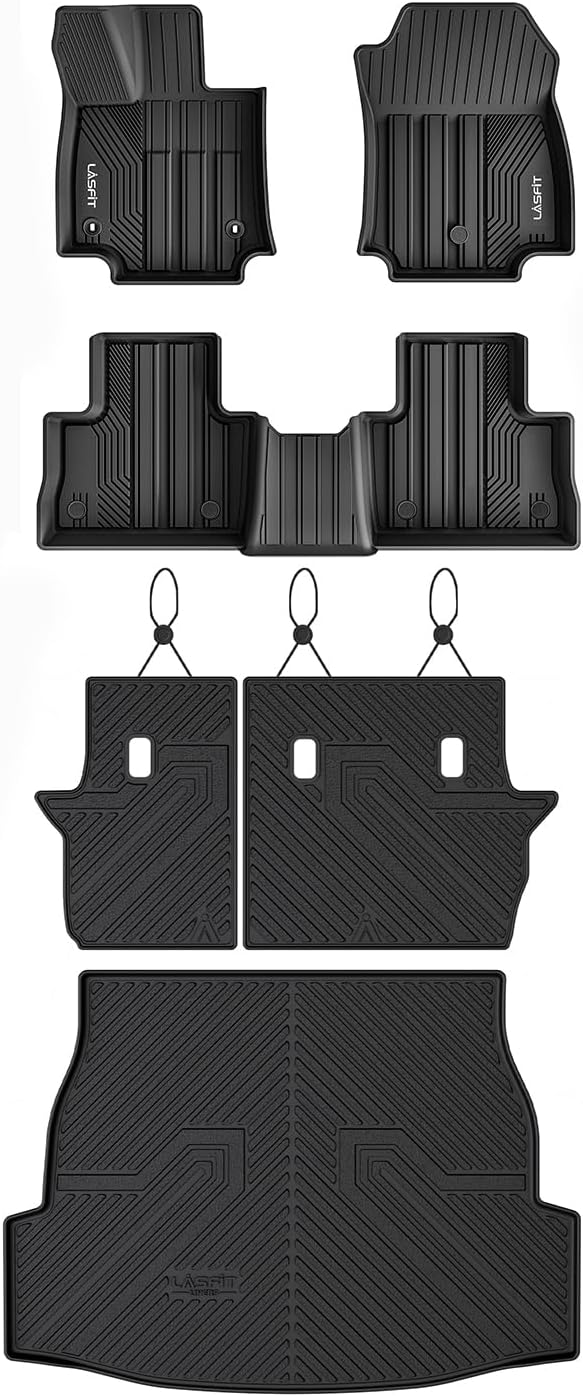 LASFIT Floor Mats & Backrest Mats & Trunk Mat for Toyota RAV4 2019-2025 (Not Fit Hybrid) All Weather TPE Custom Fit Floor Liners Car Mats Accessories, 1st & 2nd Row & Seatback & Cargo Mats