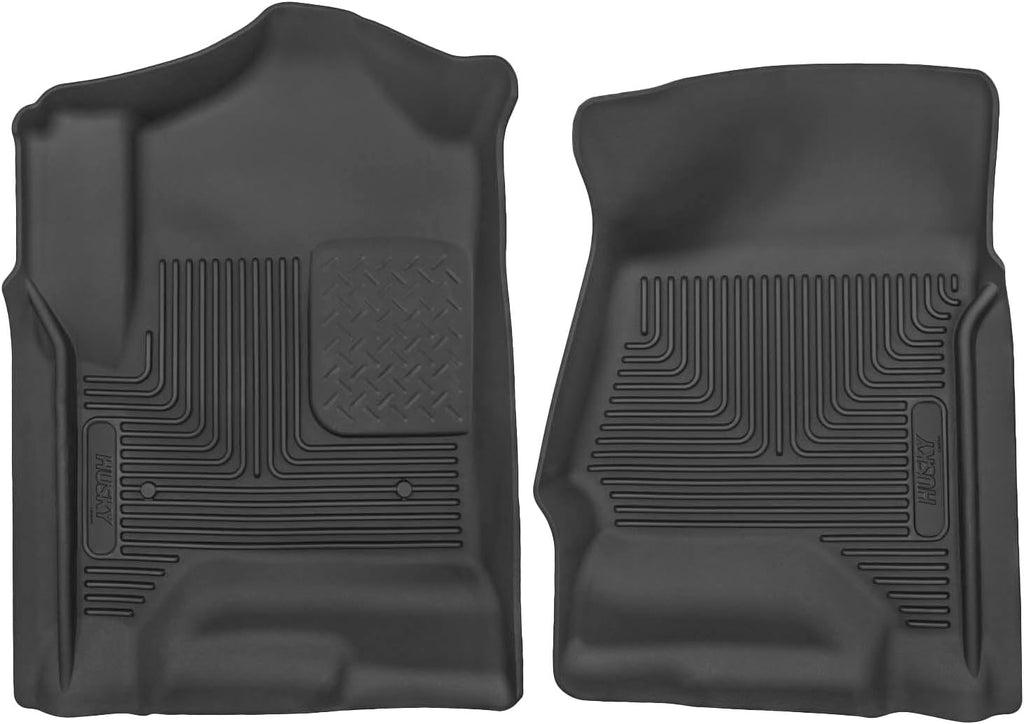 Husky Liners X-act Contour Floor Mats | Fits Various 2014-2020 Chevrolet Silverado, GMC Sierra, Cadillac Escalade & ESV, Yukon & XL, Suburban, Tahoe (See Description) | Front Row, 2-pc Black - 53111