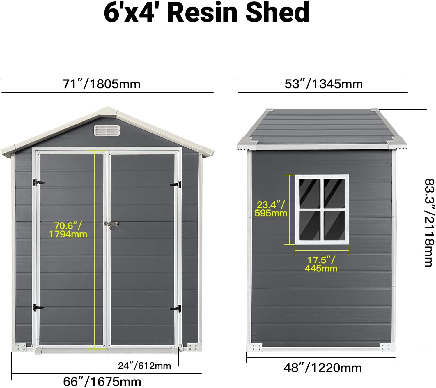 6x4 FT Outdoor Plastic Storage Shed with Floor & Lockable Door, Waterproof Garden Tool Shed with Window & Vent, All-Weather Resin Utility Shed for Backyard, Lawn, Patio, Gray