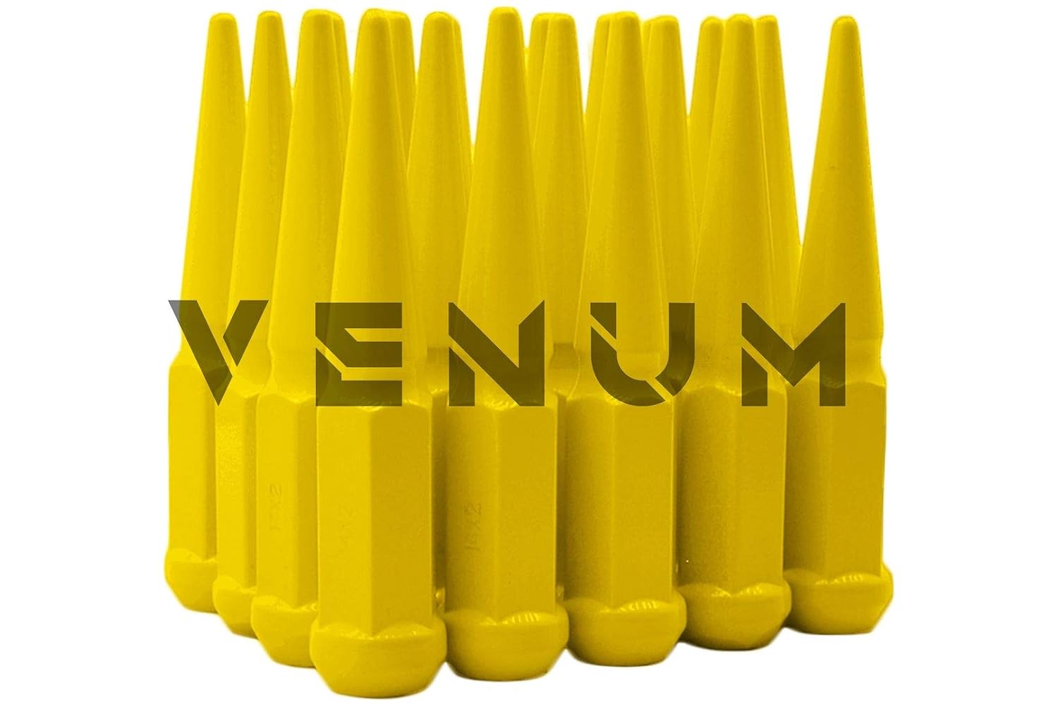 24 Pc Powder Coated Yellow Spike Lug Nuts | M14x1.5 | 4.5 inch Tall | 1 Piece Construction | Works with 2015-2024 F-150 6x135 MM Bolt Pattern