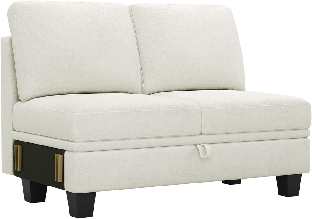 Belffin 45.6' Chenille Loveseat Module for Sectional Couch, 2-Seater Modular with Storage for Modular Sectional Sofa. Beige.