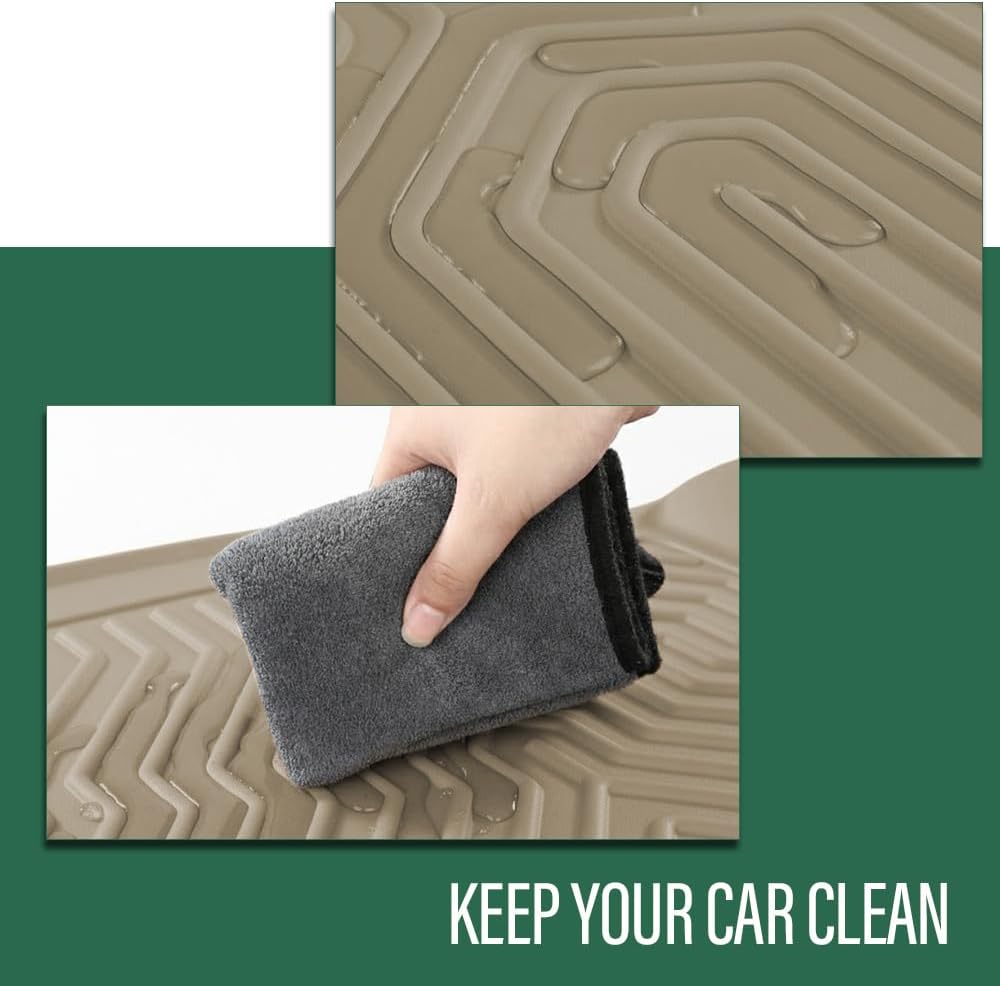 GRAND ORANGE 1st & 2nd Row Beige 2PCS Floor Mats Cargo Liners Fit Chevy Silverado GMC Sierra 1500 Double Cab 2019-2024 TPE All Weather Protection Floor Liners Beige Alfombras para Carro