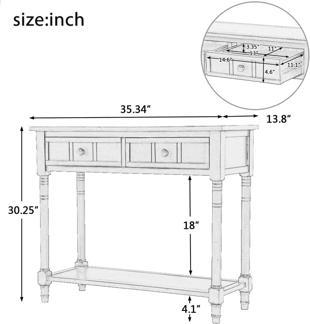 Merax Wood Sofa Table Console Table,Entryway Table Traditional Design with Two Drawers and Bottom Shelf for Living Room,Hallway,Dining Room,Retro Blue