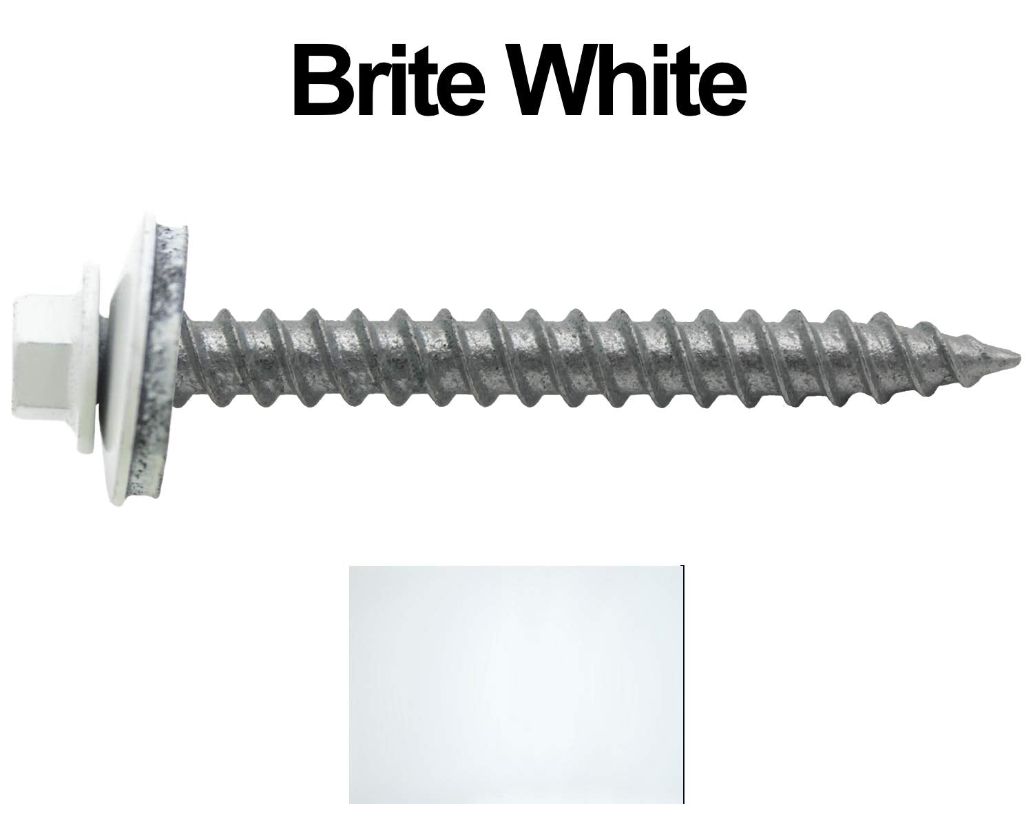 12 x 2 Brite White Metal Roofing Screws - Hex Washer Head- Self-Starting/Tapping - EPDM Washer. 4 X 250 Bags - 1,000 Screws